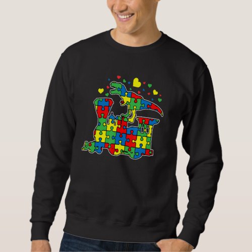 Dinosaur Riding Train Puzzle Piece Autism Awarenes Sweatshirt