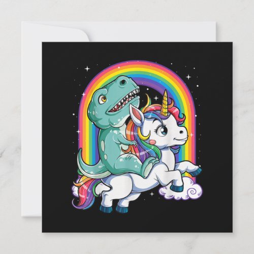 Dinosaur Riding Unicorn Kids Men Rainbow Thank You Card