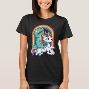 Dinosaur Riding Unicorn  Rex Boys Men Rainbow Gala T-Shirt