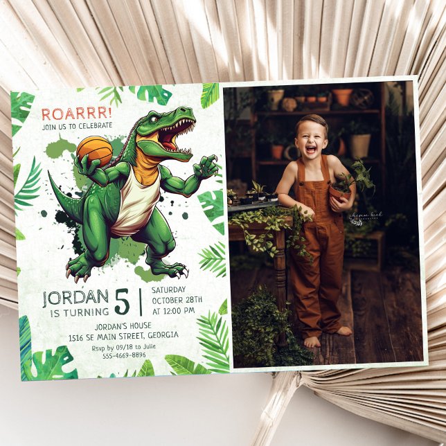 Dinosaur Roar 5th Birthday Party Photo Invitation (Creator Uploaded)