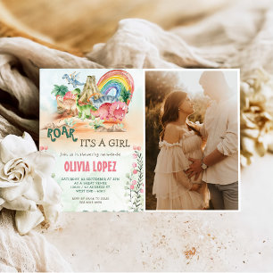 Dinosaur Roar Baby Shower Girl Party Photo Invitation