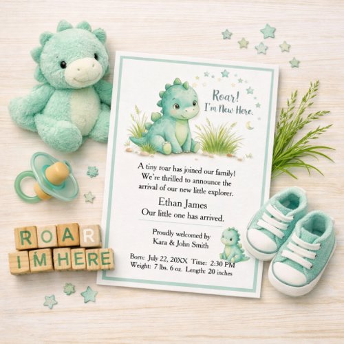 Dinosaur 'Roar' Birth Announcement for Boys Card