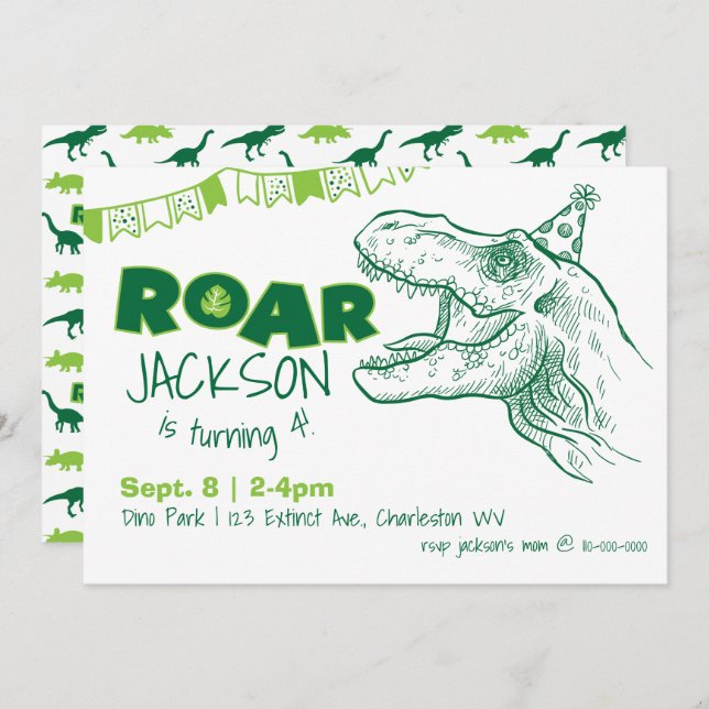 Dinosaur Roar Birthday Invitation (Front/Back)