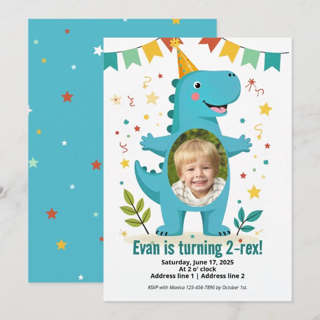 Dinosaur Roar Birthday Invitations for Boys (Front/Back)