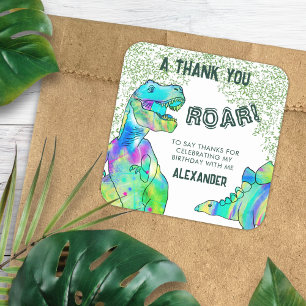 Dinosaur Roar Birthday Party Thank You Favor Square Sticker