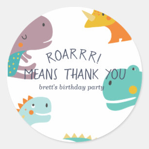 Dinosaur Roar Boys Birthday Blue Classic Round Sticker