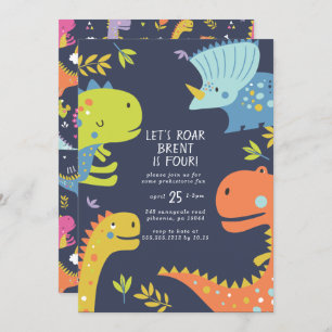 Dinosaur Roar Boys Birthday Blue Invitation