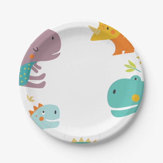 Dinosaur Roar Boys Birthday Blue Paper Plates (Front)