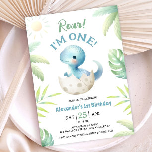 Dinosaur Roar Cute Boy 1st Birthday Invitation
