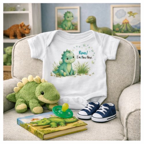 Dinosaur Roar Cute Stegosaurus Baby Boy  Bodysuit