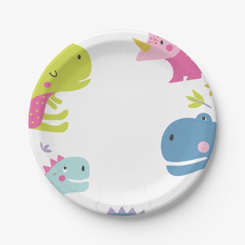 Dinosaur Roar Girls Birthday Pink Paper Plates