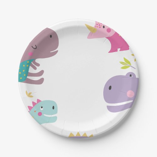 Dinosaur Roar Girls Birthday Purple Paper Plates