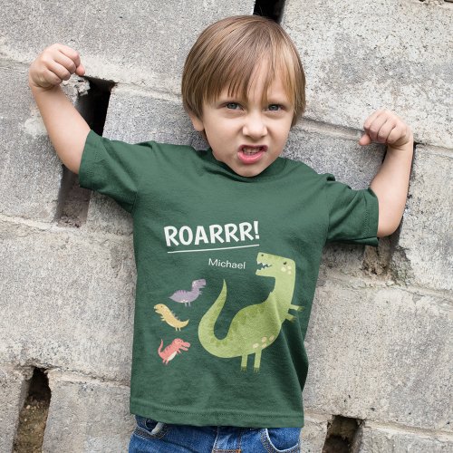 Dinosaur Roar Green Monogrammed Kid Boy T_Shirt