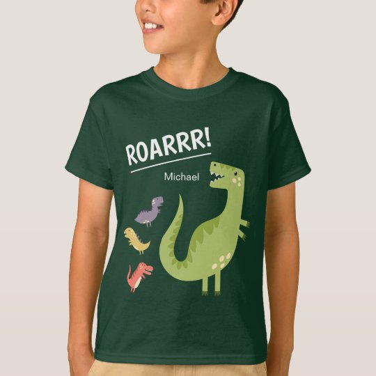 Dinosaur Roar Green Monogrammed Kid Boy T-Shirt | Zazzle.com