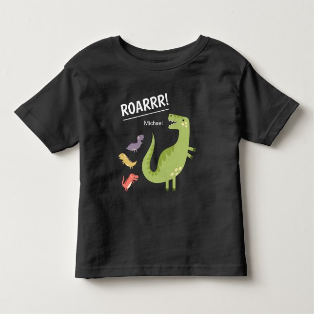 Dinosaur Roar Green Monogrammed Kid Boy Toddler T-shirt (Front)