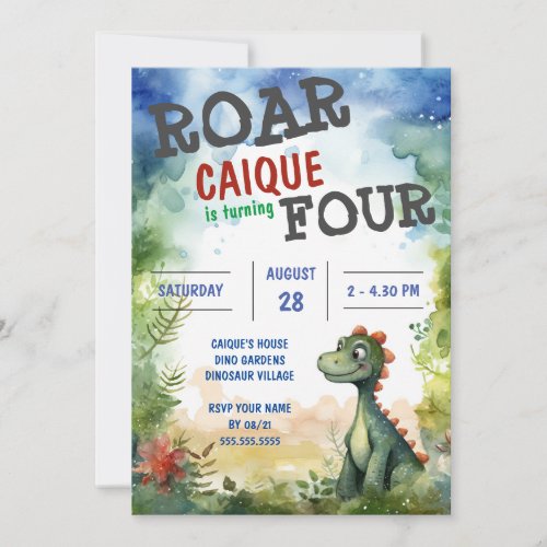 Dinosaur Roar is turning Four Boys 4th Birthday Invitation