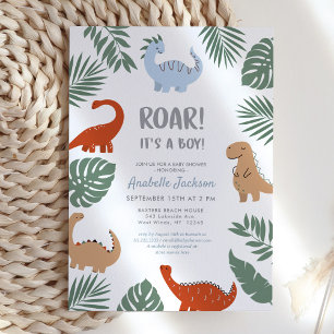 Dinosaur Roar It's a Boy Baby Shower Invitation