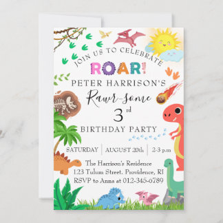Dinosaur Roar Jurassic Boy Birthday Party Invitation