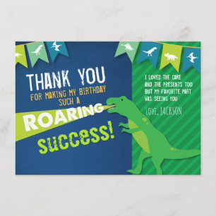 Dinosaur Roaring Boy Birthday Thank You Card