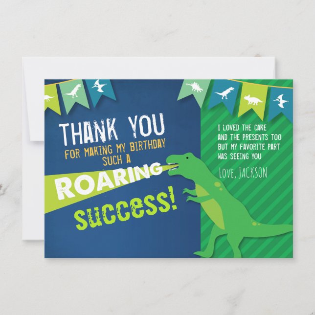Dinosaur Roaring Boy Birthday Thank You Card (Front)