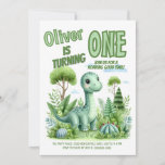 Dinosaur Roaring Good Time Baby&#39;s 1st Birthday Invitation