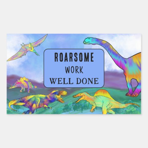 Dinosaur Roarsome Work School Teacher Reward Rectangular Sticker