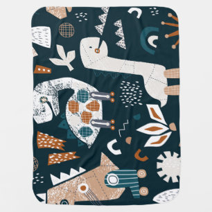Dinosaur robots, playful, seamless children's patt baby blanket