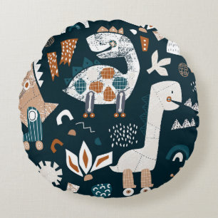 Dinosaur robots, playful, seamless children's patt round pillow