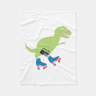 Dinosaur Roller Skating Holding Radio Fleece Blanket
