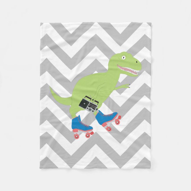 Dinosaur Roller Skating Holding Radio Fleece Blanket (Front)