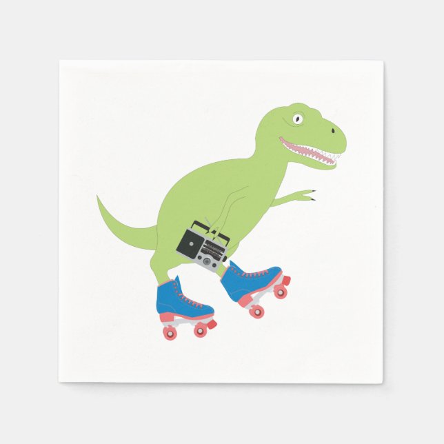 Dinosaur Roller Skating Holding Radio Napkins (Front)