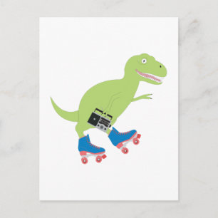 Dinosaur Roller Skating Holding Radio Postcard