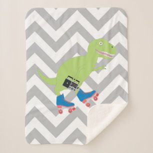 Dinosaur Roller Skating Holding Radio Sherpa Blanket