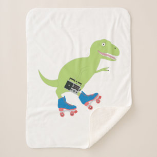 Dinosaur Roller Skating Holding Radio Sherpa Blanket