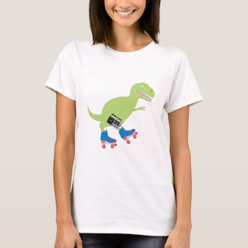 Dinosaur Roller Skating Holding Radio T_Shirt