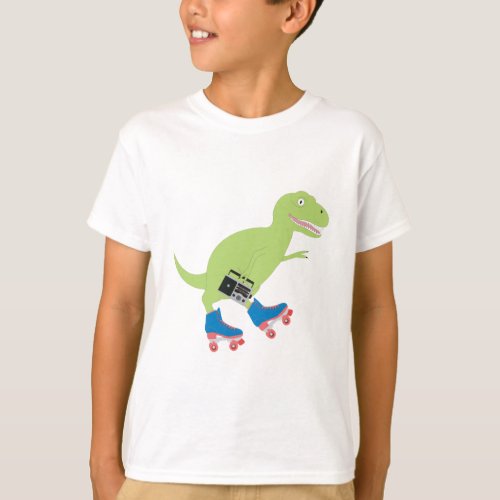 Dinosaur Roller Skating Holding Radio T_Shirt