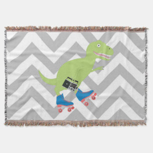 Dinosaur Roller Skating Holding Radio Throw Blanket