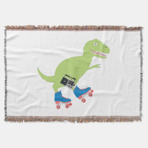 Dinosaur Roller Skating Holding Radio Throw Blanket