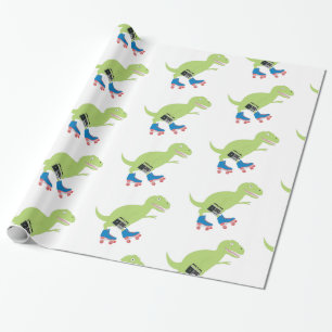 Dinosaur Roller Skating Holding Radio Wrapping Paper