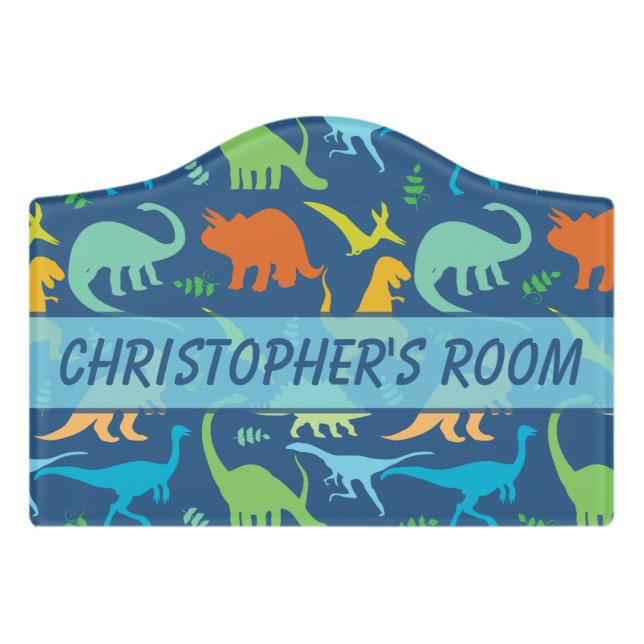 Dinosaur Room Personalized Door Sign (Small Crest Front)