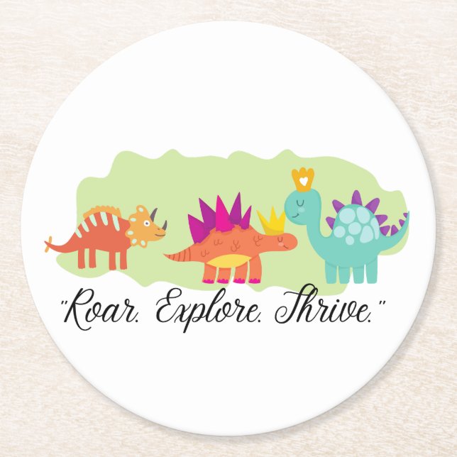 Dinosaur Round Paper Coaster (Front)