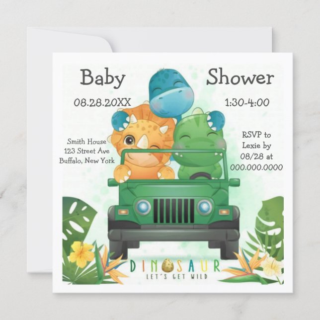 Dinosaur Safari Adventure Baby Shower Invitation (Front)