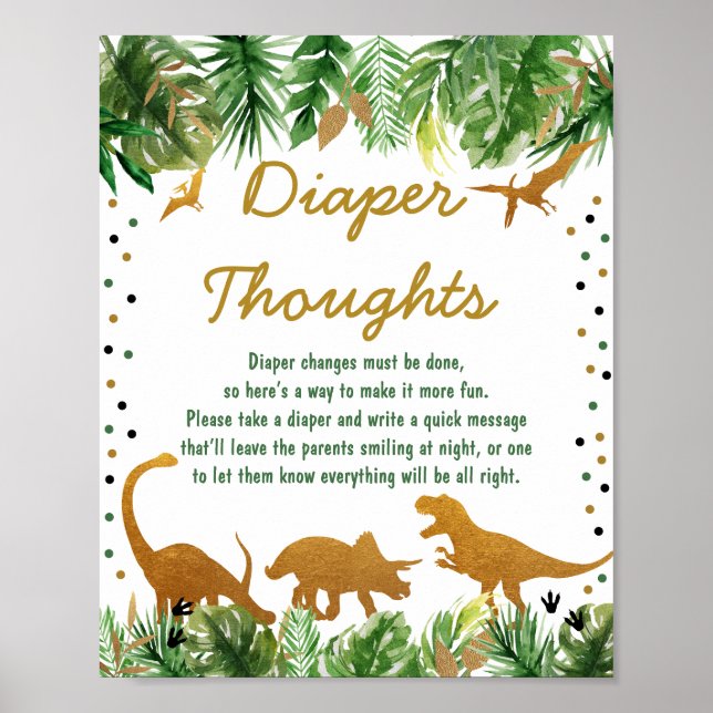 Dinosaur Safari Baby Shower Diaper Thoughts Poster (Front)