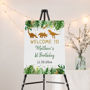 Dinosaur Safari Greenery Gold Birthday Welcome Foam Board