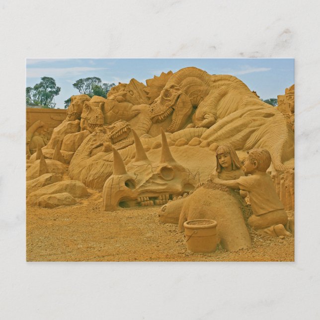 Dinosaur Sand Castle Sculptures Dinostory Postcard (Front)