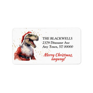 Dinosaur Santa Claus Christmas Return Address Label