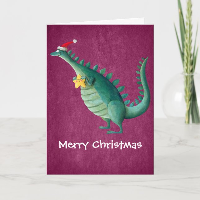 Dinosaur - Santa Claus Helper Holiday Card (Front)
