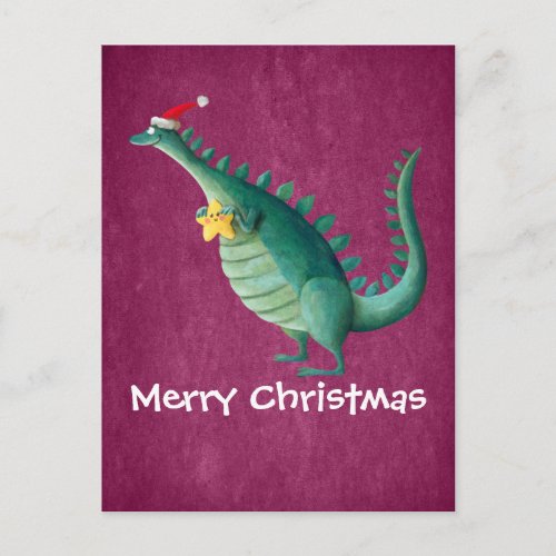 Dinosaur  Santa Claus Helper Holiday Postcard