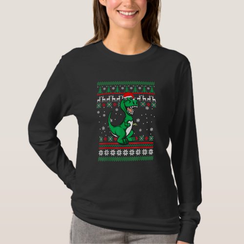 Dinosaur Santa Hat  UGLY Christmas Pajama Holiday  T_Shirt