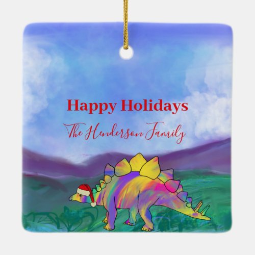 Dinosaur Santa Personalized  Ceramic Ornament